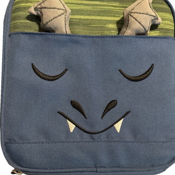 Pottery Barn Kids Dragon Lunch Box Blue Green with Wings Cute Monster Face - Picture 2 of 11